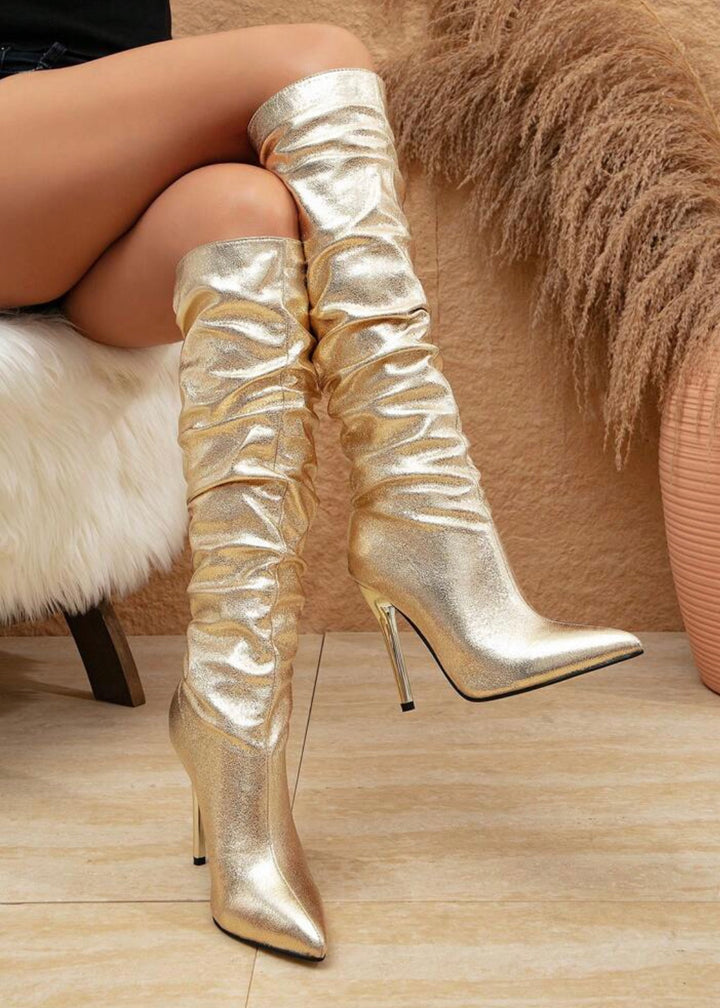 Shiny Gold High Heel Boots