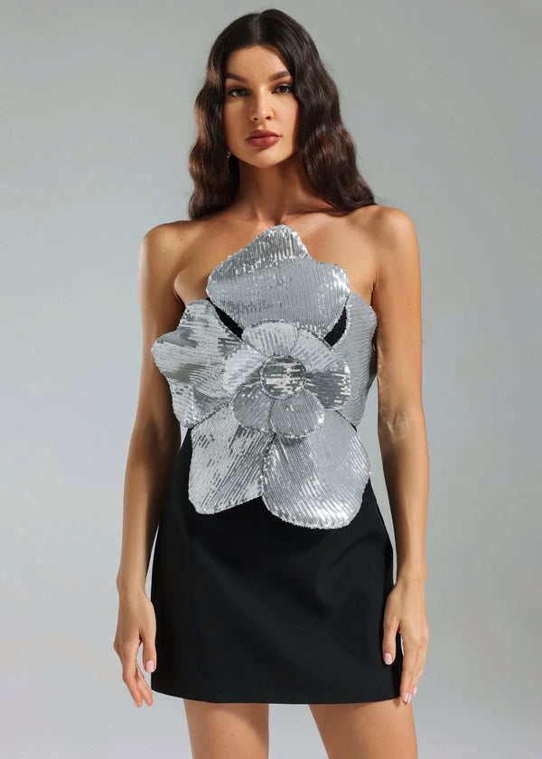 Petal Sequin Applique Mini Dress with