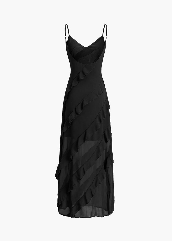 Ladder Ruffle Chiffon Maxi Dress