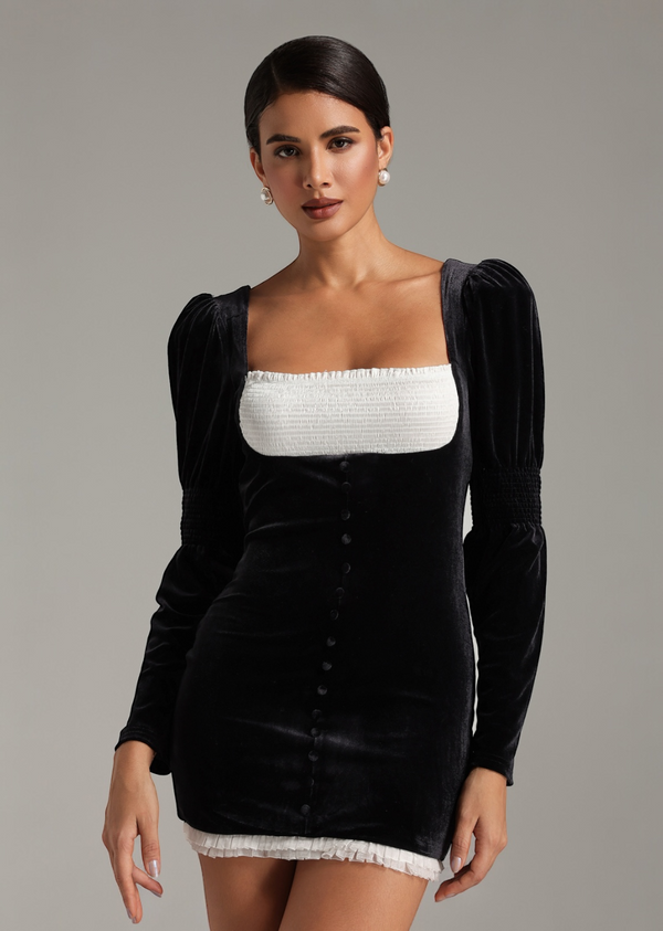 Puff Sleeve Velvet Smocked Mini Dress