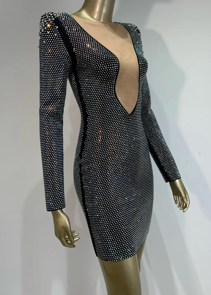 Ramira Mesh Insert Rhinestone Dress