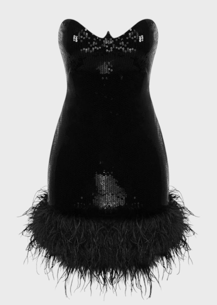 Ramla Feather Trim Sequined Dress