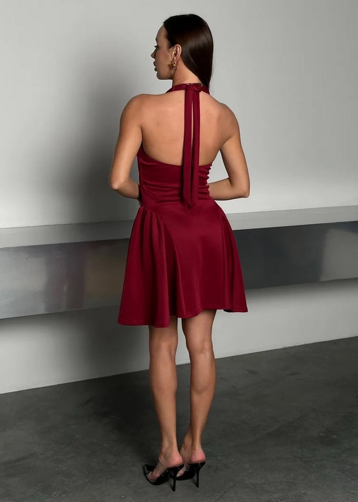 V-Neck Halter A-Line Mini Dress