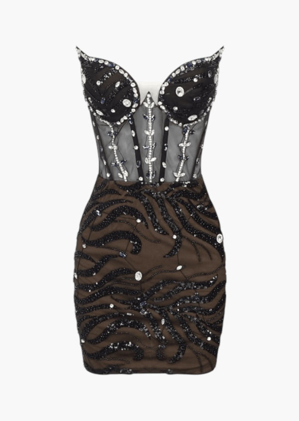 Strapless Rhinestone Decor Bodycon Mini Dress