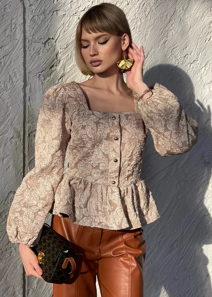 Floral Textured Puff Sleeve Blouse