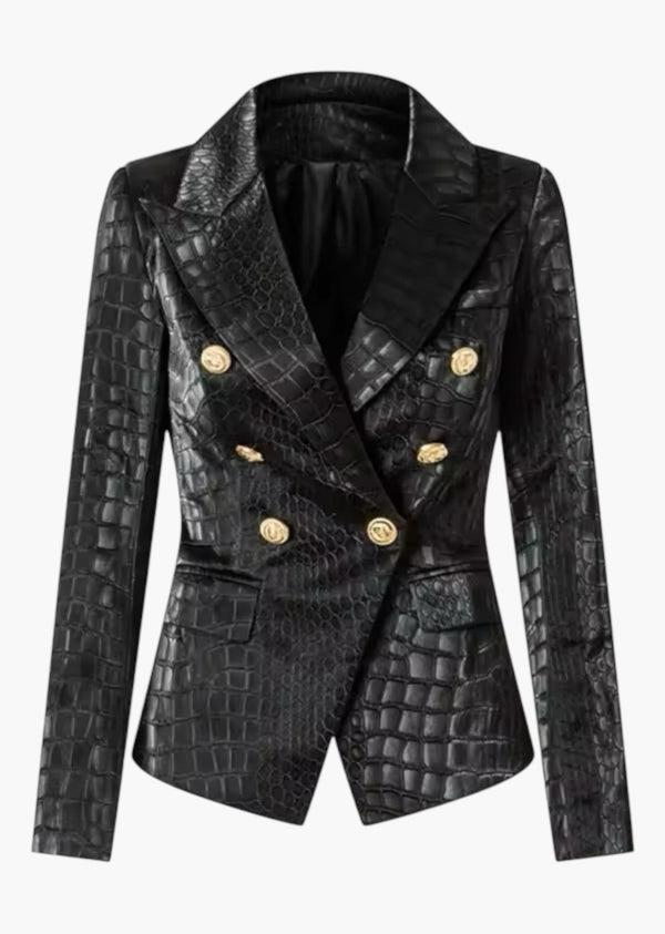 Iris Crocodile Pattern Eco-Leather Blazer