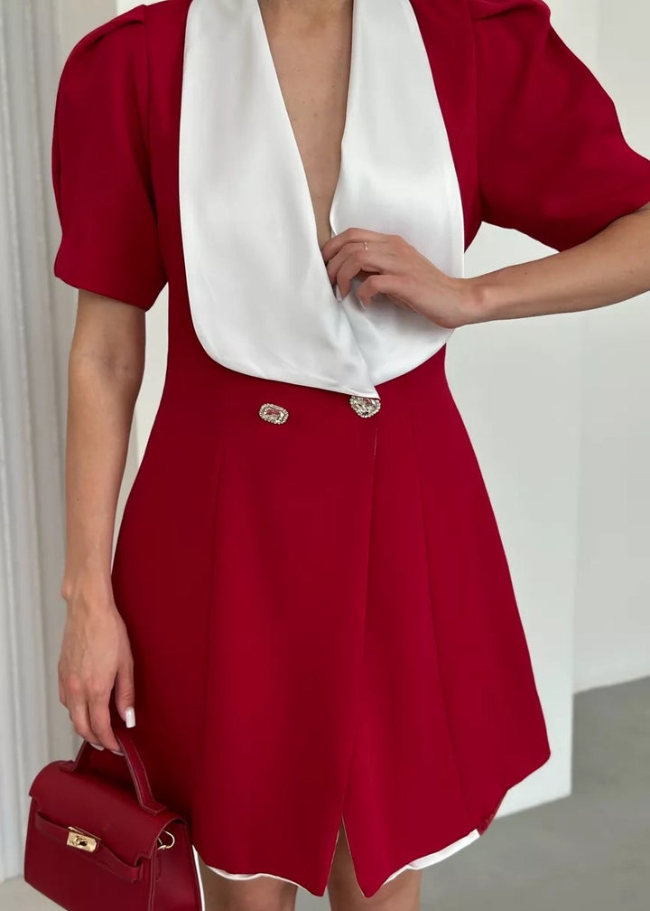 Contrast Bow Decor Short Sleeve Mini Dress