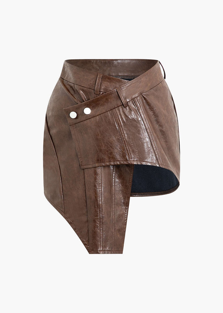 Asymmetrical Eco-Leather Mini Skirt