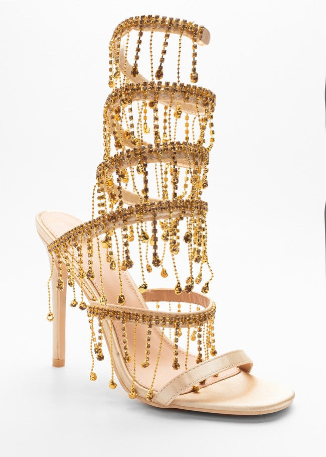 Rhinestone Chain Round Toe Heels