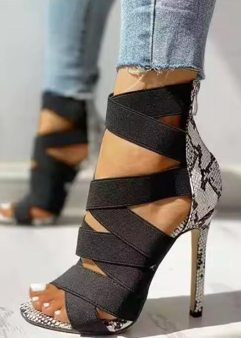 Snakeskin Pattern Peep Toe High-Heeled Sandals