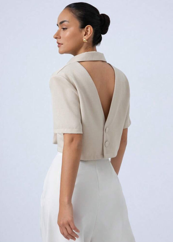 Short Sleeve Backless V-Neck Cropped Blazer