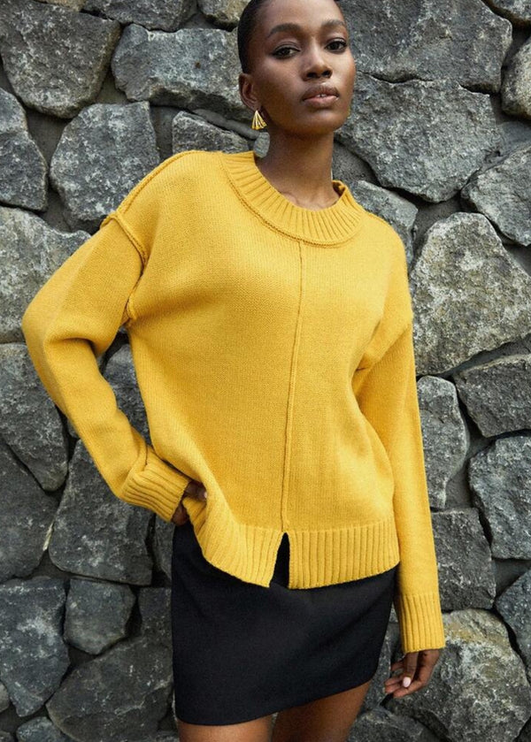 Seam Detail Split Hem Crew Neck Sweater