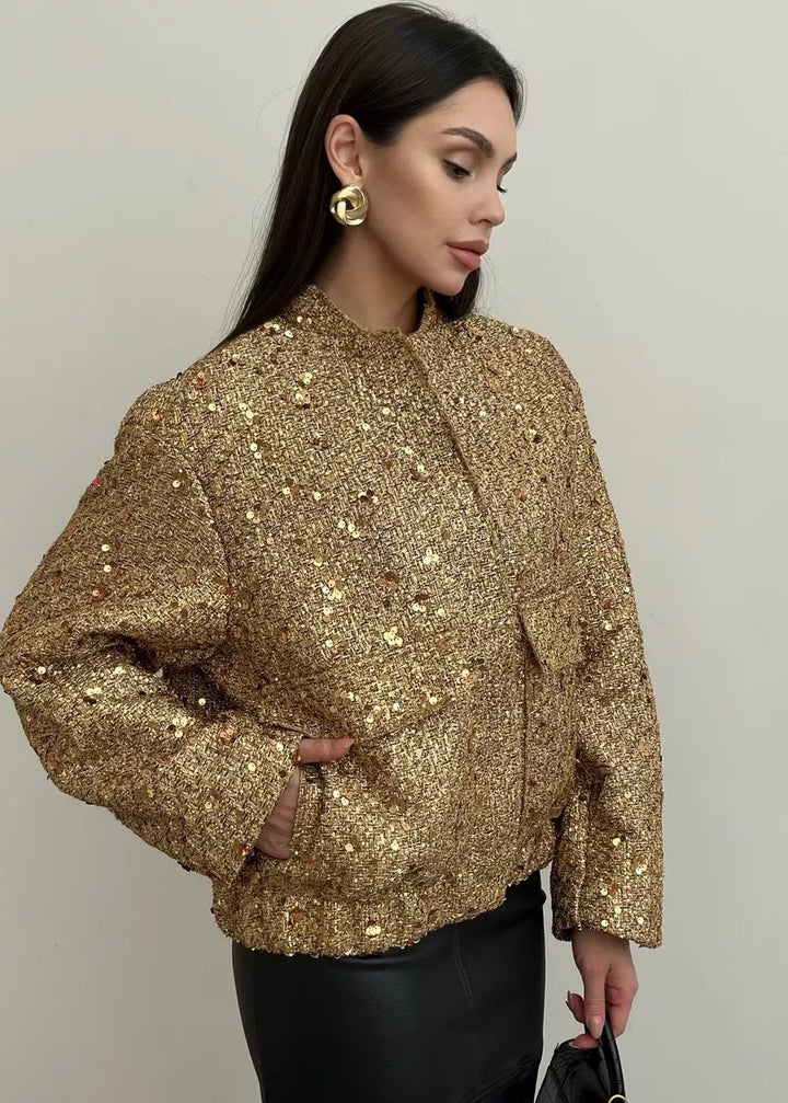 Sequined Loose Bomber Jacket