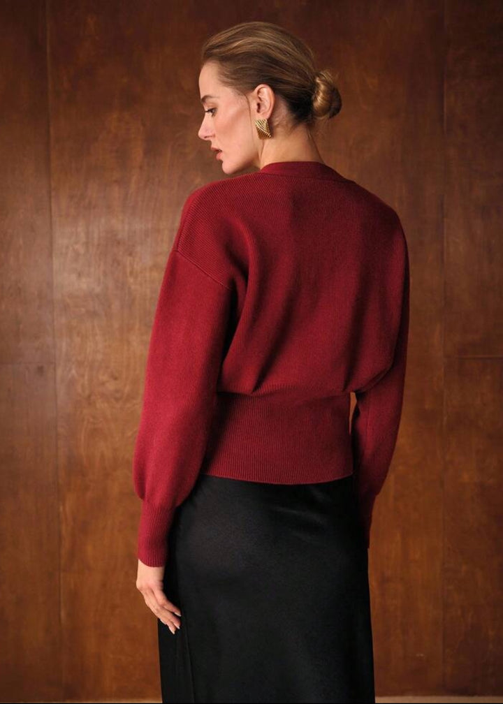 V-Neck Gold Button Rib Knit Cardigan