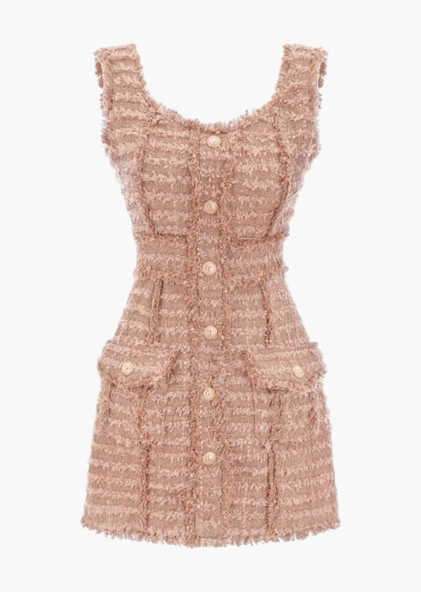 June Buttoned Tweed Mini Dress