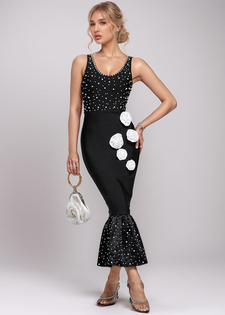 Graziana Pearl Beaded Trumpet Dress