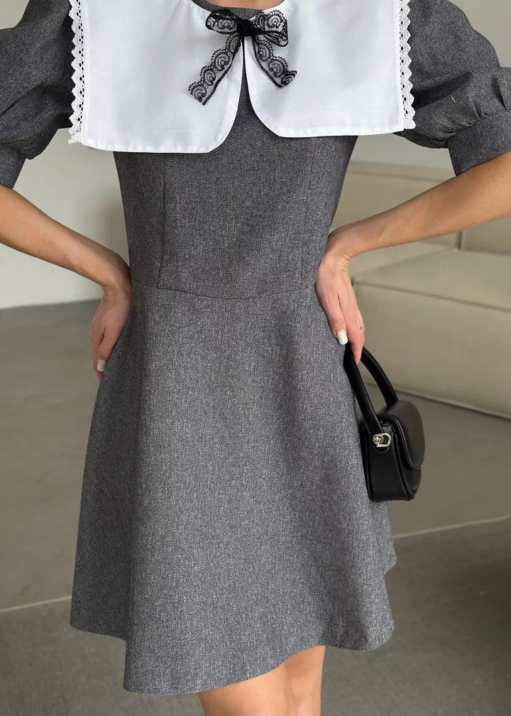 Puritan Collar Puff Sleeve A-Line Mini Dress