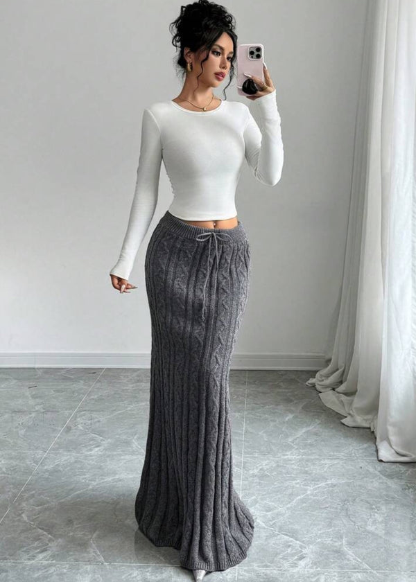 Drawstring Tie-Up Knitted Skirt