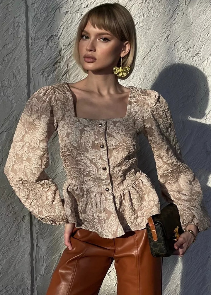 Floral Textured Puff Sleeve Blouse