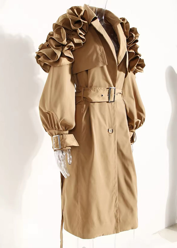 Sybil Ruffle Shoulder Trench Coat