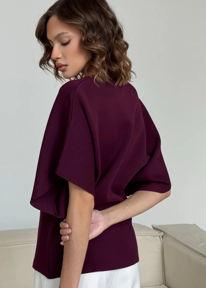 Button-Front V-Neck Loose-Fitting Top