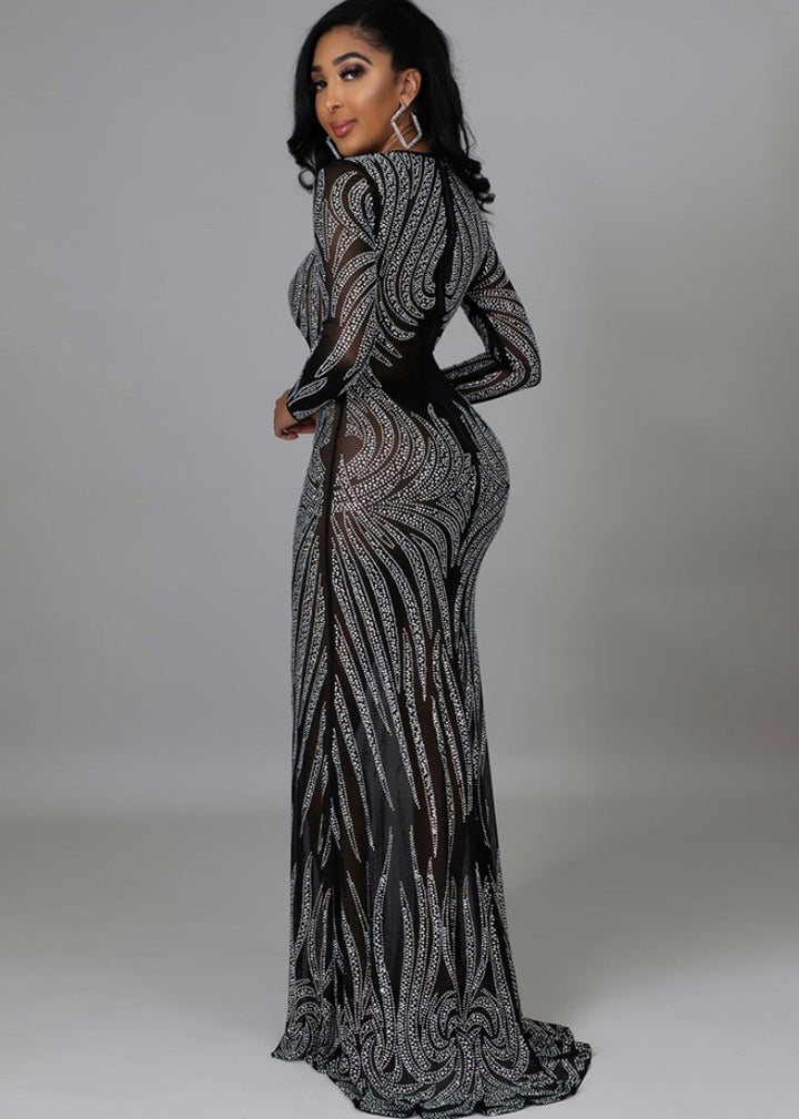 Rhinestone Decor Mermaid Hem Maxi Dress