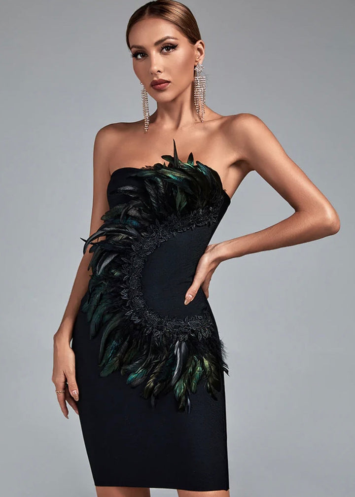 Strapless Feather Mini Bandage Dress