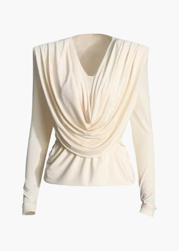 Tonia Draped Collar Long-Sleeve Top