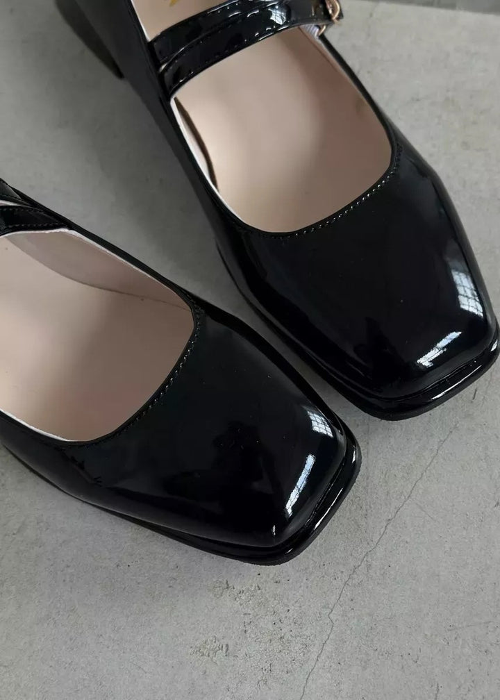 Patent Leather Square Toe Low Heel Shoes