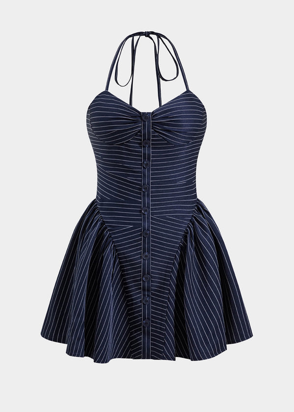 Halter Backless Striped Mini Dress