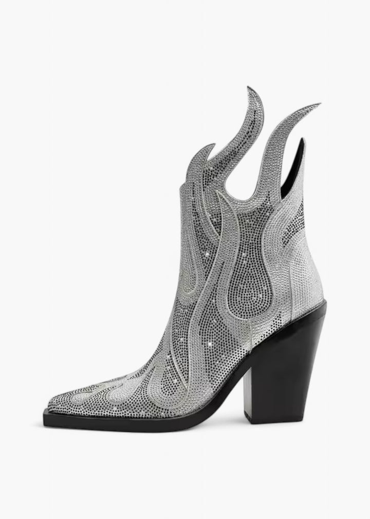 Western Style Rhinestone Ankle Boots