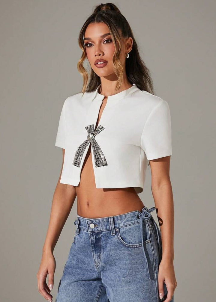 Odessa Rhinestone Decor Crop Top