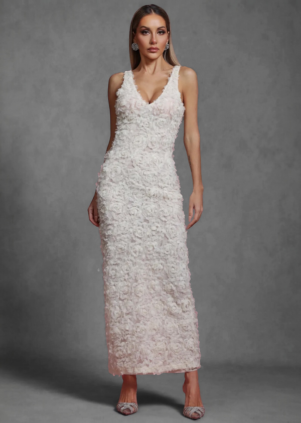 Sleeveless Allover Floral Applique Gown