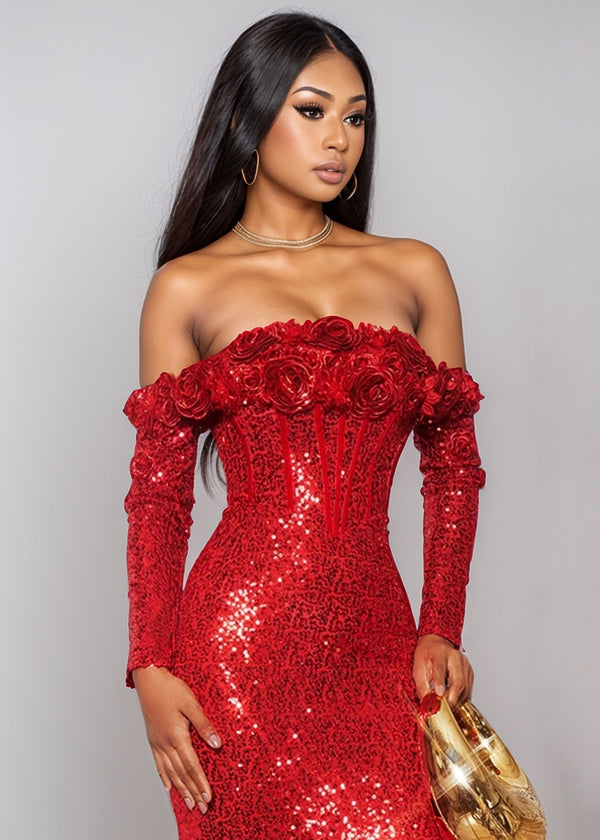 Imogene Off-Shoulder Sequined Dress