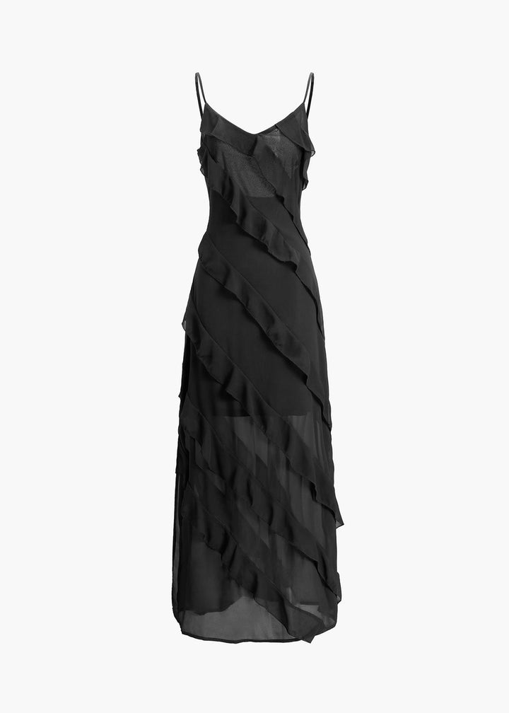 Ladder Ruffle Chiffon Maxi Dress