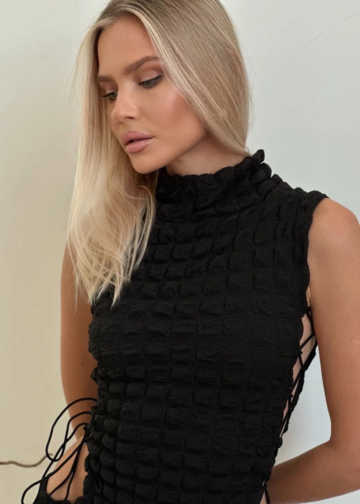 Ribbed Cut-Out Side Mini Dress