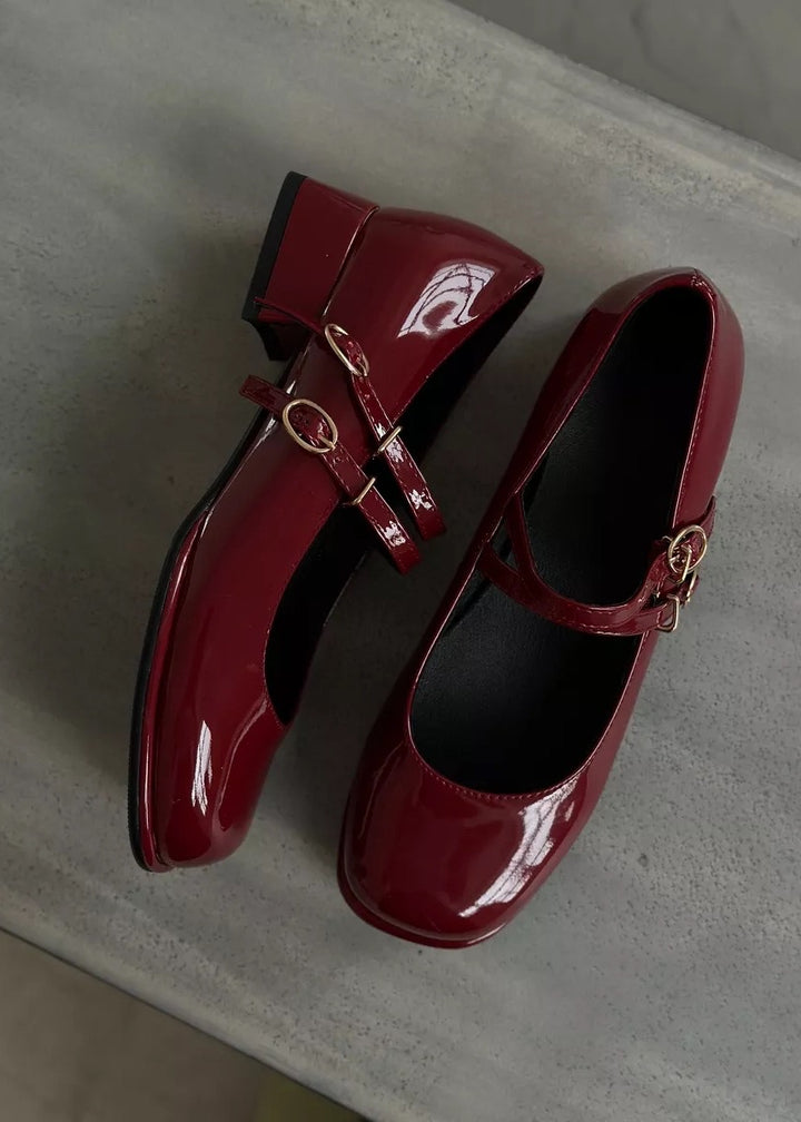 Patent Leather Square Toe Low Heel Shoes