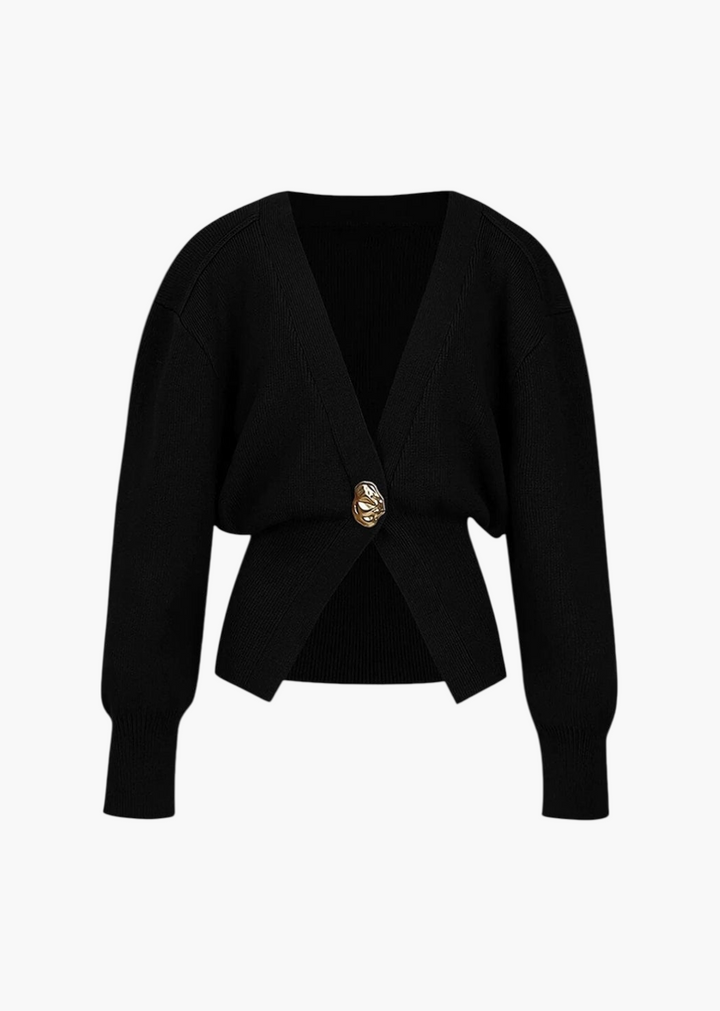 V-Neck Gold Button Rib Knit Cardigan