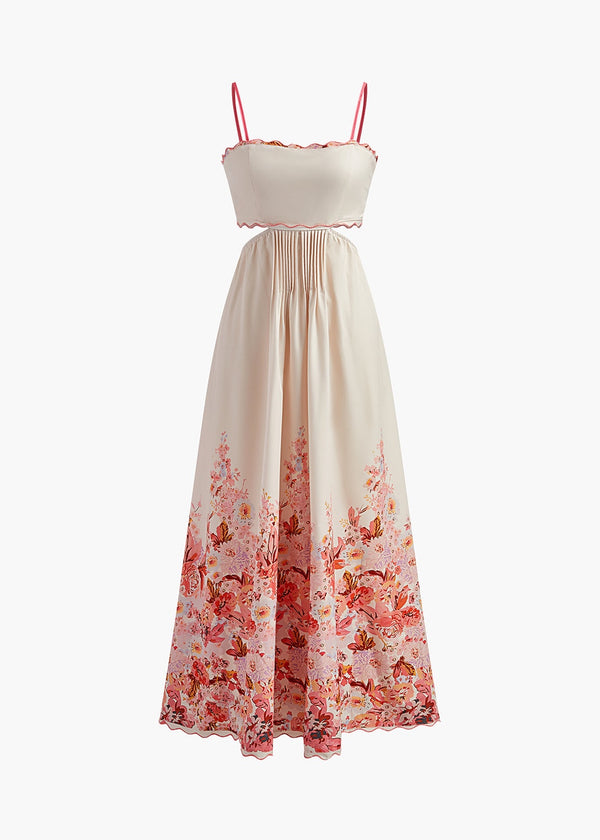 Floral Print Backless Spaghetti Strap Dress