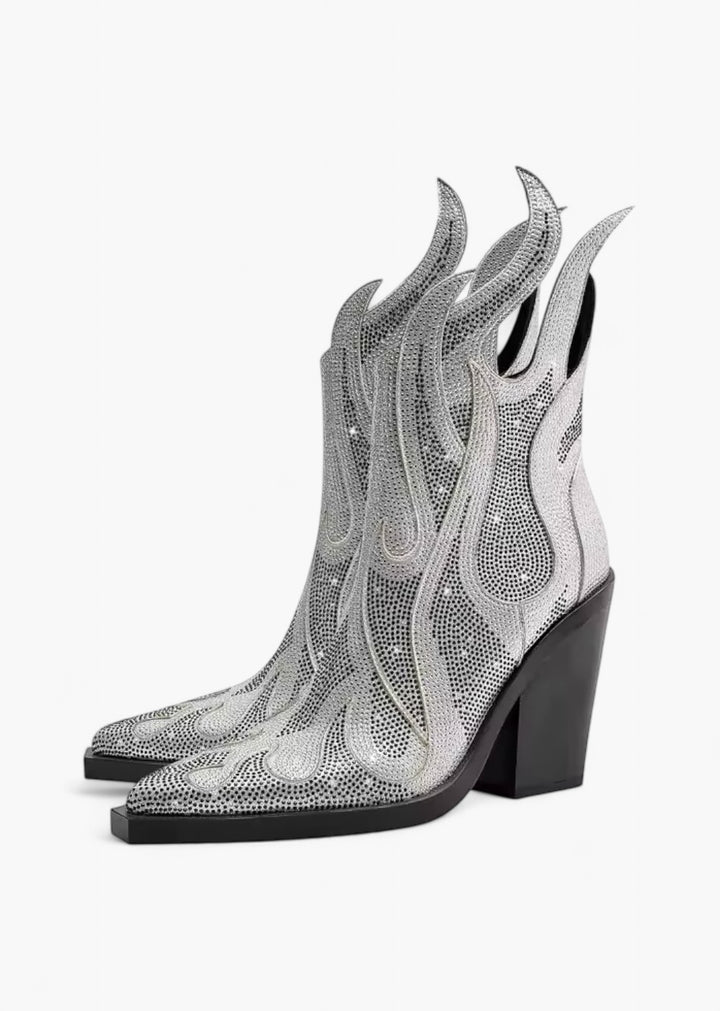 Western Style Rhinestone Ankle Boots