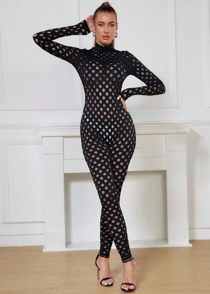 Hollow Out Long Sleeved Unitard Jumpsuit