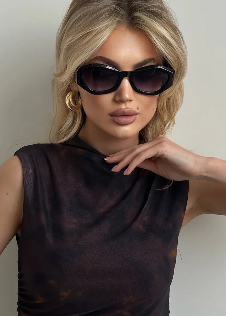 Sleeveless Maxi Dress with Ruched Sides and Tie‑Dye Print