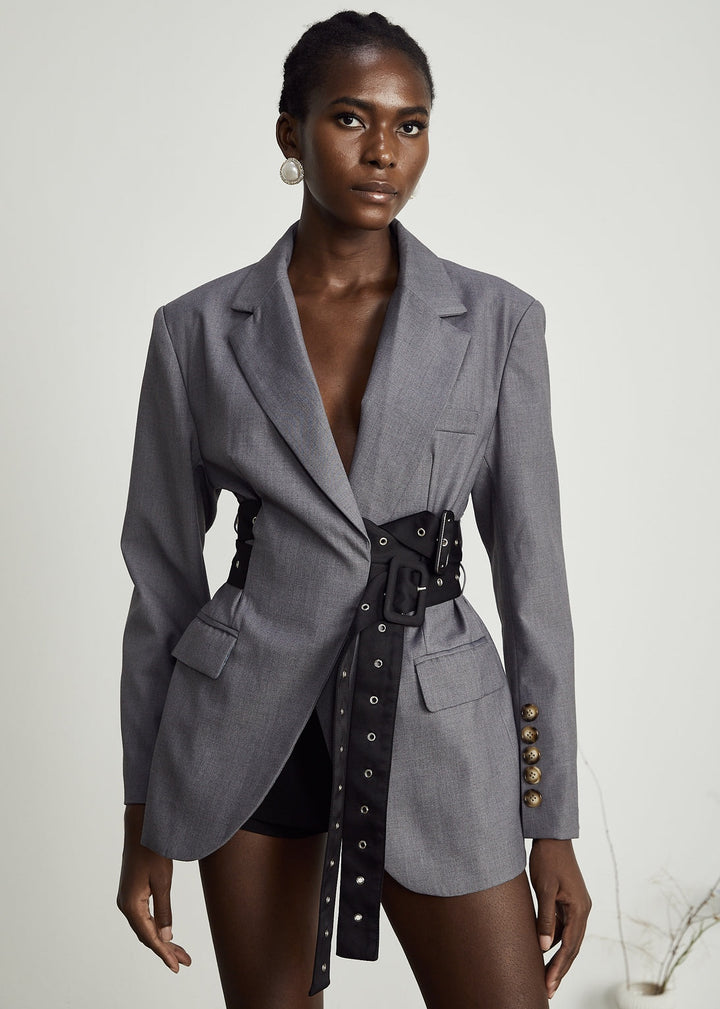 Tailored Single Breasted Button Waist Blazer