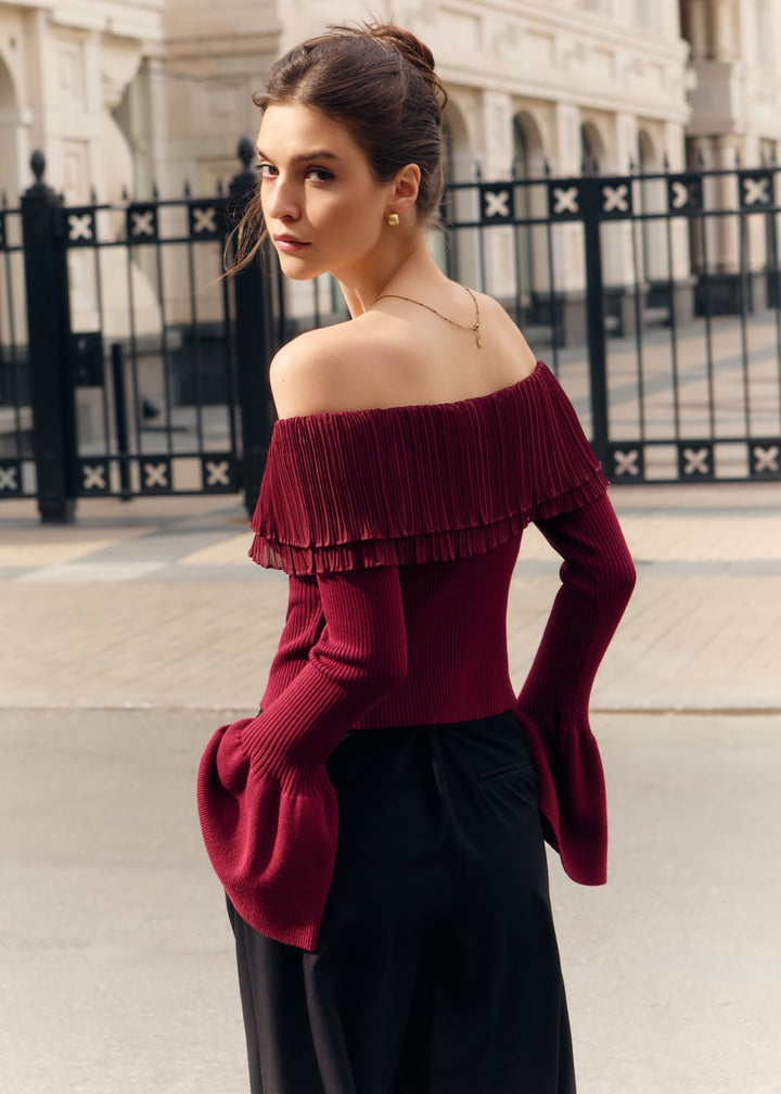 Knitted Off Shoulder Bell Sleeve Top