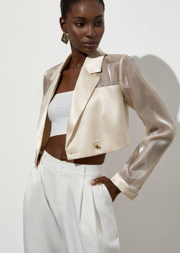 Cropped Notch Lapel Semi-Sheer Blaze