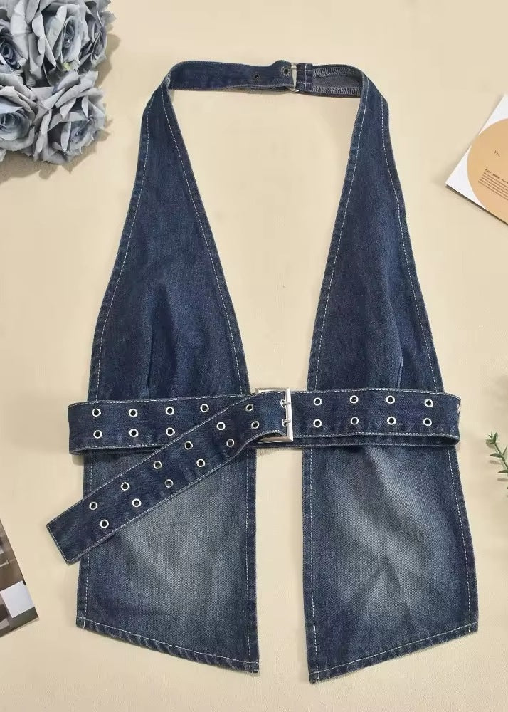 Batini Halter Backless Denim Top