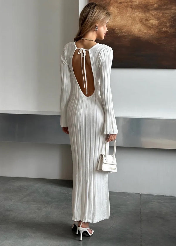 Flared Sleeve Backless Maxi Dress