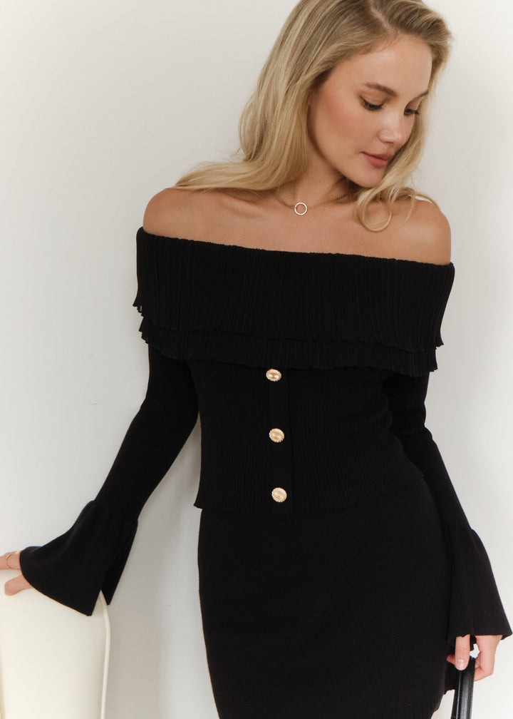 Knitted Off Shoulder Bell Sleeve Top