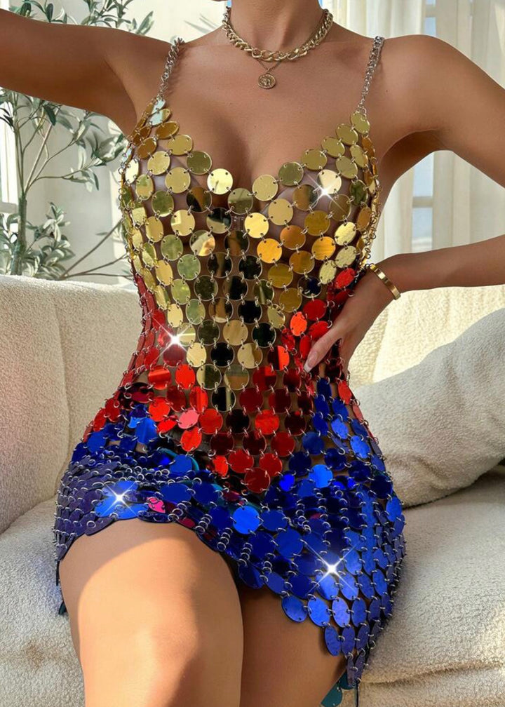 Colorblock Chain Detail Metal Cami Dress