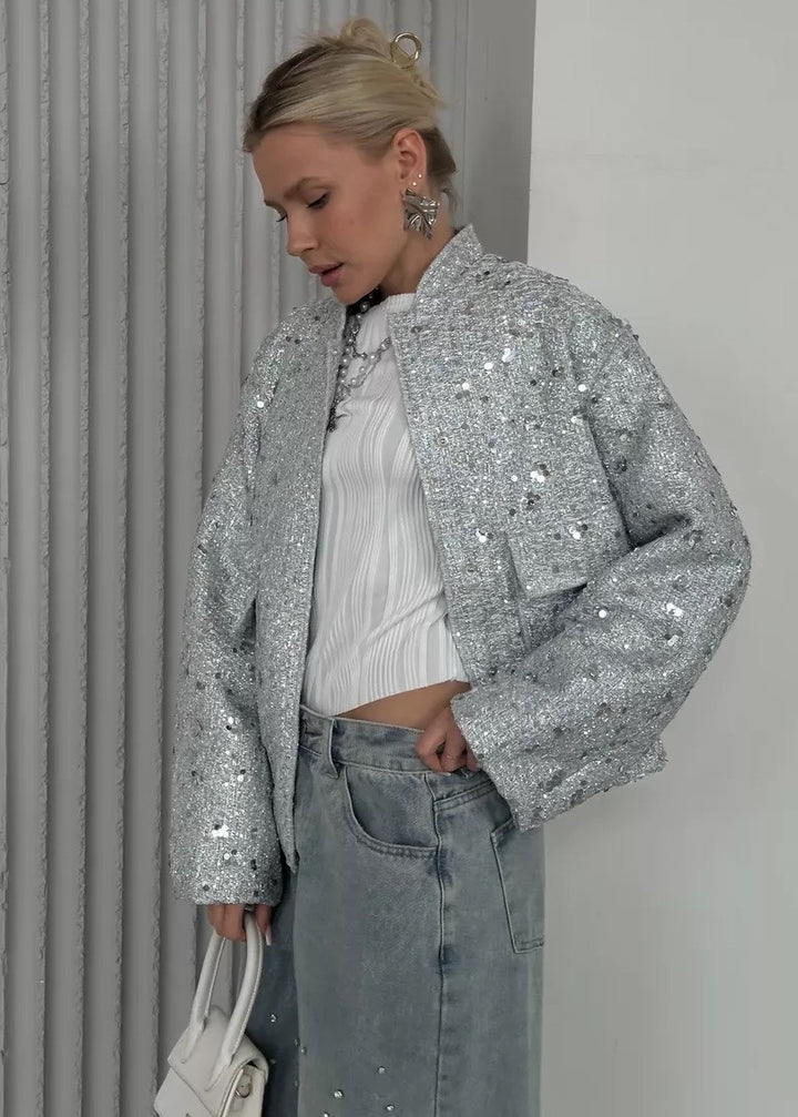 Sequined Loose Bomber Jacket